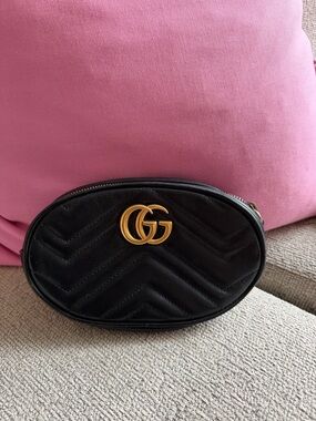 Gucci Black Quilted GG Marmont Oval Belt Bag
